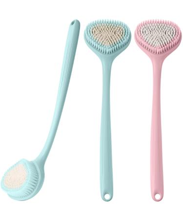 Pinkunn 3 Pcs Back Bath Brush Long Handle for Shower 16.9 Inch Back Brush Scrubber with Soft Bristles Long Handle Shower Brush for Body Wet or Dry Shower Back Brush for Men Women Elderly