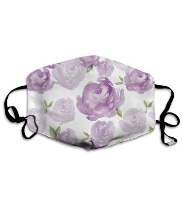 Purple Watercolor Floral Washable Reusable Mask Cotton Anti Dust Half Face Mouth Mask For Kids Teens Men Women With Adjustable Ear Loops