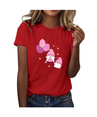 Valentine's Day Casual Loose Fit Short Sleeve T Shirt Printed Round Neck T Shirts Casual for Men and Women Red Medium