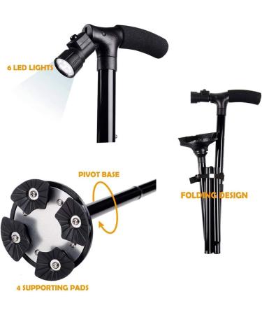Folding Cane with Led Light Adjustable Canes and Walking Sticks for Arthritis Disabled and Elderly Black - Buy Online on GoSupps.com