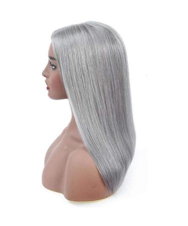 Real Hair Lace Front Wig - 18 Gray Heat-Resistant Synthetic Wig for Women | 150% Density Medium Length Long Smooth Hair - Buy Online on GoSupps.com