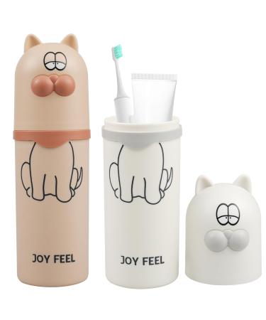MyTAYT 2 pieces toothbrushes etui children Portable toothbrush cup children toothbrush travel case tooth cleaning cup set for camping business trips hiking (white pink)