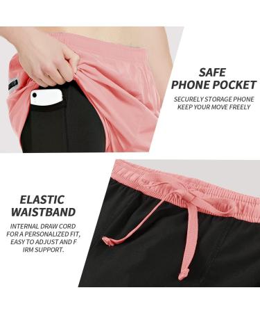 TENJOY Men's 2 in 1 Running Shorts - Quick Dry Gym Athletic Workout Shorts in Light Pink - Medium Size - Buy Online on GoSupps.com