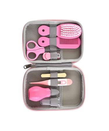 Jorzer Baby Grooming Healthcare Kit Newborn Nursery Hair Nail Thermometer Care Set with Storage Case Newborn Care Kit Newborn Nursery Health Care Set Pink 8pcs