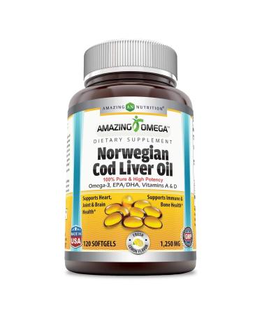 Amazing Omega Norwegian Cod Liver Oil 1250 mg 120 Softgels (Fresh Lemon Flavor)