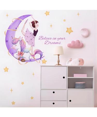 OOTSR Unicorns Girl Wall Stickers Purple Moon Star Wall Decal Inspirational Quotes Wall Decor DIY Removable Vinyl Wall Art for Girls Baby Nursery Bedroom Playroom