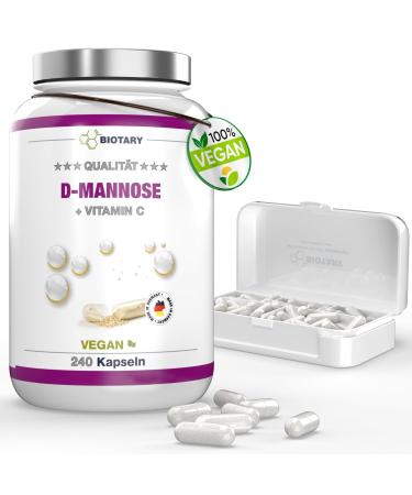 D-mannose - Urinary Discomfort - 1950 mg daily serving - 240 capsules - with vitamin C - with pill box - laboratory tested - vegan - certified quality - 100% natural - no additives