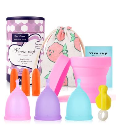 Floraupicious reusable menstrual cup get florauspicious menstrual cups for female care 3 pieces (small pink/violet/blue) pink/violet/blue 1 piece (3 Pack)