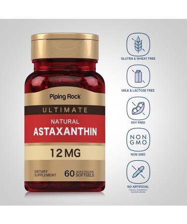 Piping Rock Astaxanthin 12mg | 60 Quick Release Softgels | Extract Supplement | Gluten Free Non-GMO - Buy Online on GoSupps.com