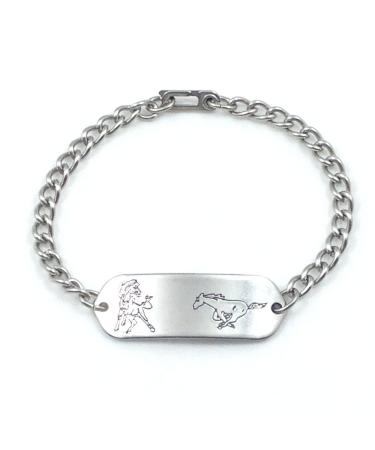 Horses ID Bracelet IDB-10SH - with Sister Hook Clasp - Stainless Steel - Personalized Engraving - Customized Bracelet Length - Child Youth or Adult