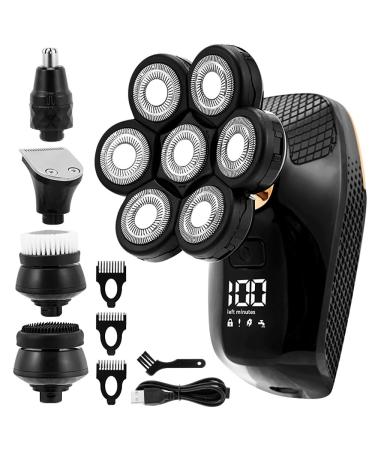 Head Shavers for Bald Men 7D Men's Rechargeable Bald Head Electric Shaver 7 Floating Heads Beard Nose Ear Hair Trimmer Razor Clipper Facial Brush 5-in-1
