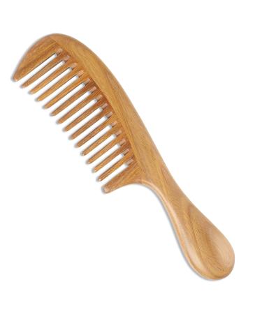 Onedor Handmade 100% Natural Green Sandalwood Hair Combs - Anti-Static Sandalwood Scent Natural Hair Detangler Wooden Comb (Wide Tooth) Green Sandalwood Wide Tooth