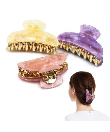 Hair Claw Clips  2-1/2 inch Tortoise Shell Celluloid Handmade Hair Clips  Non Slip Grip Jaw Clips French Design Barrettes for Women & Girls (3pcs)