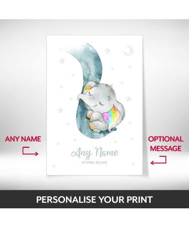 Personalised Rainbow Baby Gifts - DUMBO Elephant Wall Print | New Baby Gift for Birth, Birthday, Christening | Keepsake Nursery Decor - Buy Online on GoSupps.com