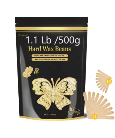 Wax Beads for Hair Removal, Hard Wax Beads for Sensitive Skin, 1.1LB Painless Wax Beans for Bikini, Eyebrow Facial for At Home Pearl Waxing Beads with 20 Spatulas for Women Men(Cream)