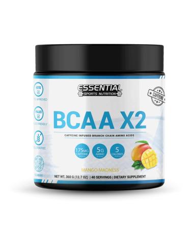 BCAAs with 175mg Caffeine | 40 Serving | Keto-Approved Non-GMO Gluten Free Supplement | Peach-Mango Flavor Mango Madness 1 Ounce (Pack of 1)