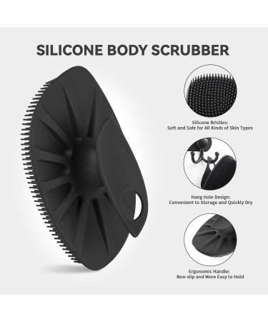 HieerBus Silicone Body Scrubber Flat Shower Brush Gentle Exfoliating and Massage Long Bristles Lathers Well and More Hygienic Than Traditional Loofah 1 Pack (Black) 3rd-black - Buy Online on GoSupps.com