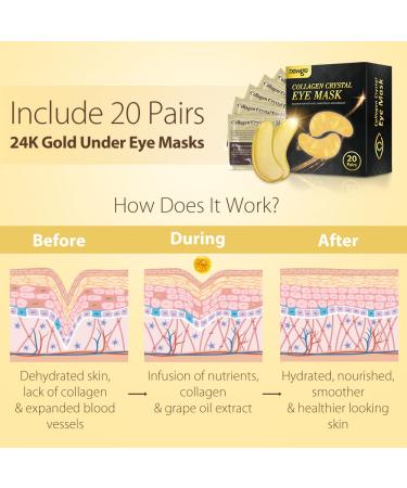 NEWGO 24K Gold Under Eye Mask Patches - 20 Pairs Eye Gel Pads for Wrinkles, Puffy Eyes, Dark Circles and Eye Bags - Moisturizing Natural Collagen Eye Gels - Buy Online on GoSupps.com