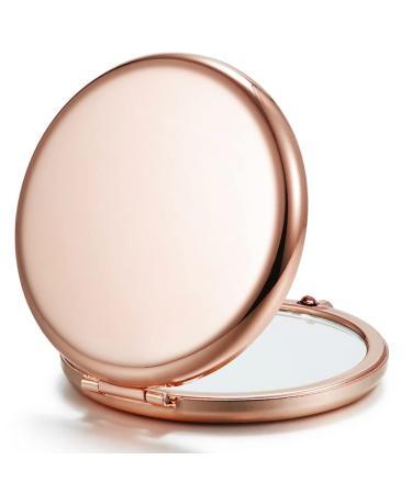Getinbulk Compact Mirror for Purse  Double-Sided 1X/2X Magnifying Metal Pocket Makeup Mirrors(Round  Rose Gold) Rose Gold 1
