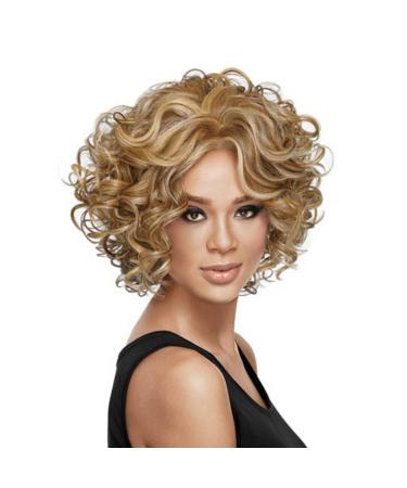 Yyf-wig breathable wig women short curly headgear wig black brown female curly hair wig naturally realistic fake headgear fashion (color: gold)