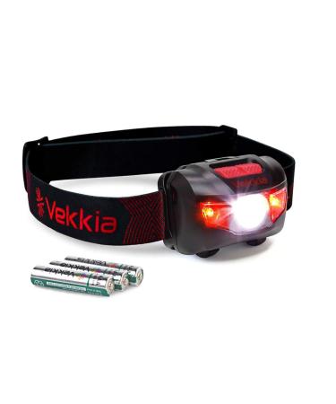 Vekkia Ultra Bright LED Headlamp - 5 Lighting Modes, White & Red LEDs, Adjustable Strap, IPX6 Water Resistant. Great for Running, Camping, Hiking & More. Batteries Included Jet Black One size