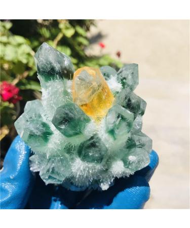 Natural Crystal Rough Home Decoration Quartz Cluster Natural Green Ghost Crystal Cluster Inlaid with Yellow Specimen Stones (Size : 400-500g)