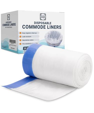 Commode Liners - 50 Disposable Toilet Bags for Bedside Commode Bucket, Portable Toilet Chairs, Bedpans - 18x16 in - 0.06 Mils - Universal Fit 18 x 16" - 50 Bags