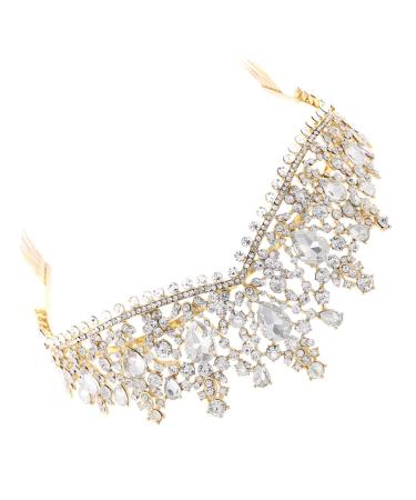 Minkissy Women's Tiara with Comb | Crystal Crown Headband for Bridal & Princess | Elegant Gold & White Rhinestones - Buy Online on GoSupps.com