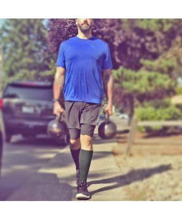 Zengear Calf Support Compression Sleeves (Pair) for Men & Women | 20-30mmHg Class 2 Shin Splints Brace | Footless Leg Socks for Muscle Pain Relief - L-XL Black - Buy Online on GoSupps.com