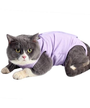 Lianzimau Katzenbody after op with anti-licking for abdominal wounds soft home indoor pet clothing e-neck band Alternative for cats dog after the operation S (1 Pack) purple