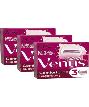 Gillette Venus Comfortglide Sugarberry 9 refill blades for women with 5 integrated blades for a thorough and gentle shave