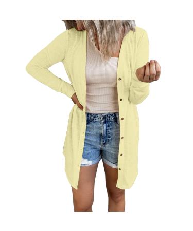 Long Shirt Outerwear Top Thin Warm Knitted Coat Women's Blouse V-Neck Shirt Tunic Long Women's Tunic Women's Shirt Casual Checked Shirt Women's Winter Chunky Knit Jacket G-yellow XXL