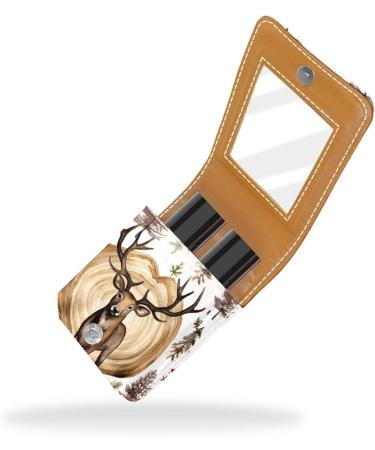 Premium Leather Lipstick Case | Vintage Deer Moose Mini Organizer with Mirror - Perfect Lip Gloss Holder - Buy Online on GoSupps.com
