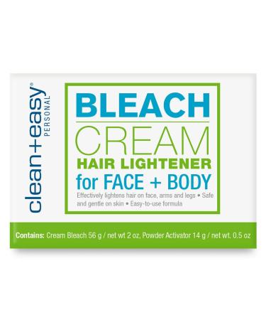 Clean + Easy Bleach Cream Hair Lightener, Lightens Facial and Body Hair, Safe and Gentle on the Skin, 2 oz