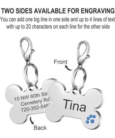 Nibana 2 Pack Personalized Pet ID Tags Dog Name Tags Engraved on Both Sides 4 Lines of Custom Text Paw Print Bone Pet Tag for Dogs Cats (Blue) - Buy Online on GoSupps.com