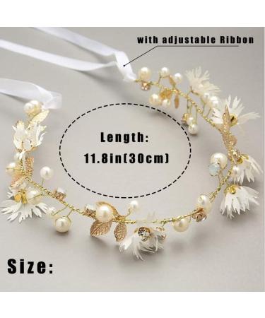 IYOU Flower Leaf Headpiece Gold Pearl First Communion Headband Crystal Floral Wedding Hair Accessories for Flower Girls and Bridesmaid. - Buy Online on GoSupps.com