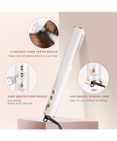 2-in-1 Hair Straightener Brush with Anti-Scald Technology | Fast Heating | 5 Temp Settings | Ceramic Straightening Comb for Women - White - Buy Online on GoSupps.com