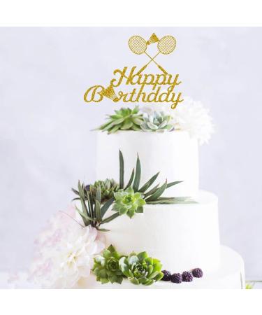 Badminton Happy Birthday Cake Topper Badminton Players Cake Decoration Sports Themed Birthday Party Supplies for Badminton Athletes and Lovers Gold Glitter - Buy Online on GoSupps.com