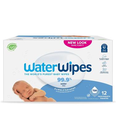 WaterWipes Biodegradable Original Baby Wipes, 99.9% Water Based Wipes, Unscented & Hypoallergenic for Sensitive Skin, 60 Count (Pack of 12) 12 packs of 60 (720 Count)