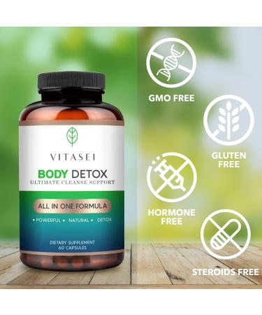 VITASEI Body Detox Capsules - Ultimate Cleanse Support with Cascara Sagrada, Psyllium Husk, Senna Leaves, Flax Seed Powder - 60 Count - Colon Cleanse and Detox Dietary Supplements - Buy Online on GoSupps.com