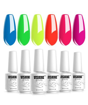 Vishine Neon Gel Nail Polish Starter Kit - 6PCS Bright UV LED Manicure Set | Soak Off Neon Yellow Green Orange Red Varnish 8ML C010 - Buy Online on GoSupps.com