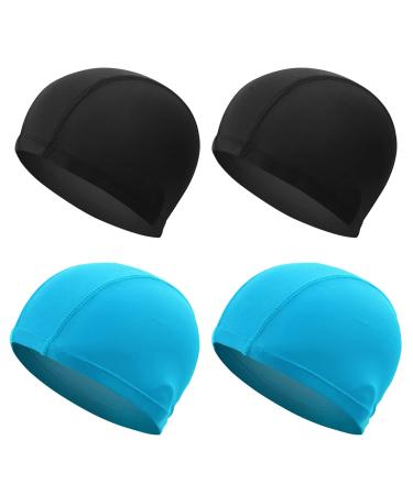 Nitaiun 4 pieces of bath caps for adults children unisex-fabric-bathrooms stretchy fabric swimwear comfortable no pulling light bathing caps black and blue
