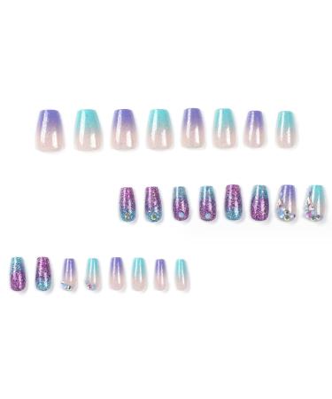 Medium Press on Nails with Rhinestones - Full Cover Acrylic Coffin Nails | 24PCS for Women & Girls - International Shipping Available - Buy Online on GoSupps.com