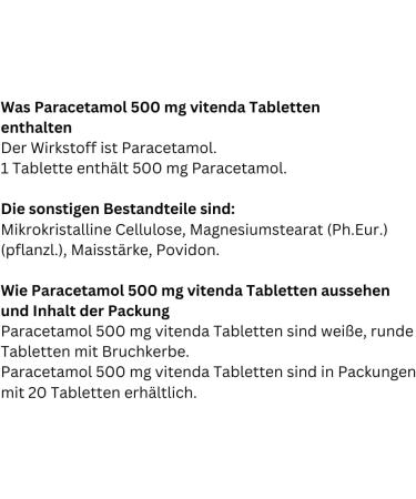 Buy Vitenda Paracetamol 500 mg Tablets - 20 Pieces | Effective Pain Relief & Fever Reducer | Fast International Shipping - Buy Online on GoSupps.com