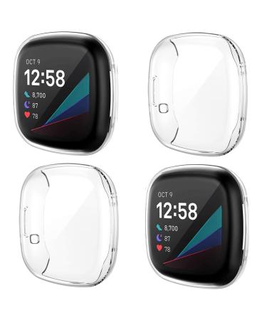 NANW 4-Pack Screen Protector Case Compatible with Fitbit Sense/Versa 3 Soft TPU Plated Bumper Full Cover Protective Cases for Sense Smartwatch Scratch-Proof Clear/Clear/Clear/Clear