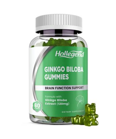 Ginkgo Biloba 120mg Gummies Organic Ginko Biloba Supplements for Brain Boost, Blood Circulation, Vegan, Non-GMO, 60 Chewables