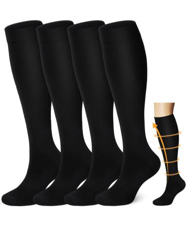 4 Pairs Copper Compression Socks for Men&Women(15-20mmHg) Compression Stocking for Swelling Running Hiking Travel Nursing A1-4 Pack Black XX-Large