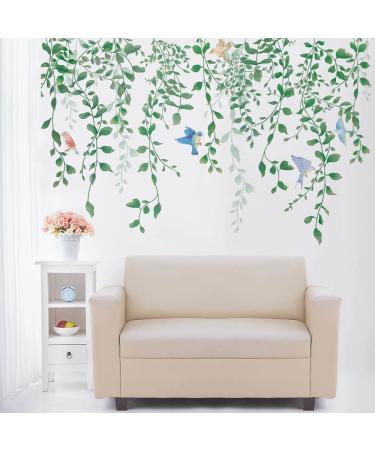 Runtoo Hanging Vine Birds Wall Decals Green Plant Leaves Wall Stickers for Bedroom Living Room Wall Art Decor