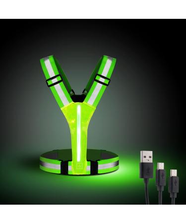 OMKHE LED Reflective Vest Running Gear, USB Rechargeable LED Light Up Vest High Visibility with Adjustable Waist/Shoulde Green