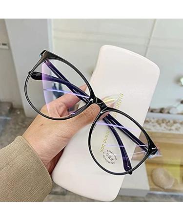 Transparent Computer Glasses Frame Women Men Anti Blue Light Round Eyewear Blocking Glasses Optical Spectacle Eyeglass (BLACK)